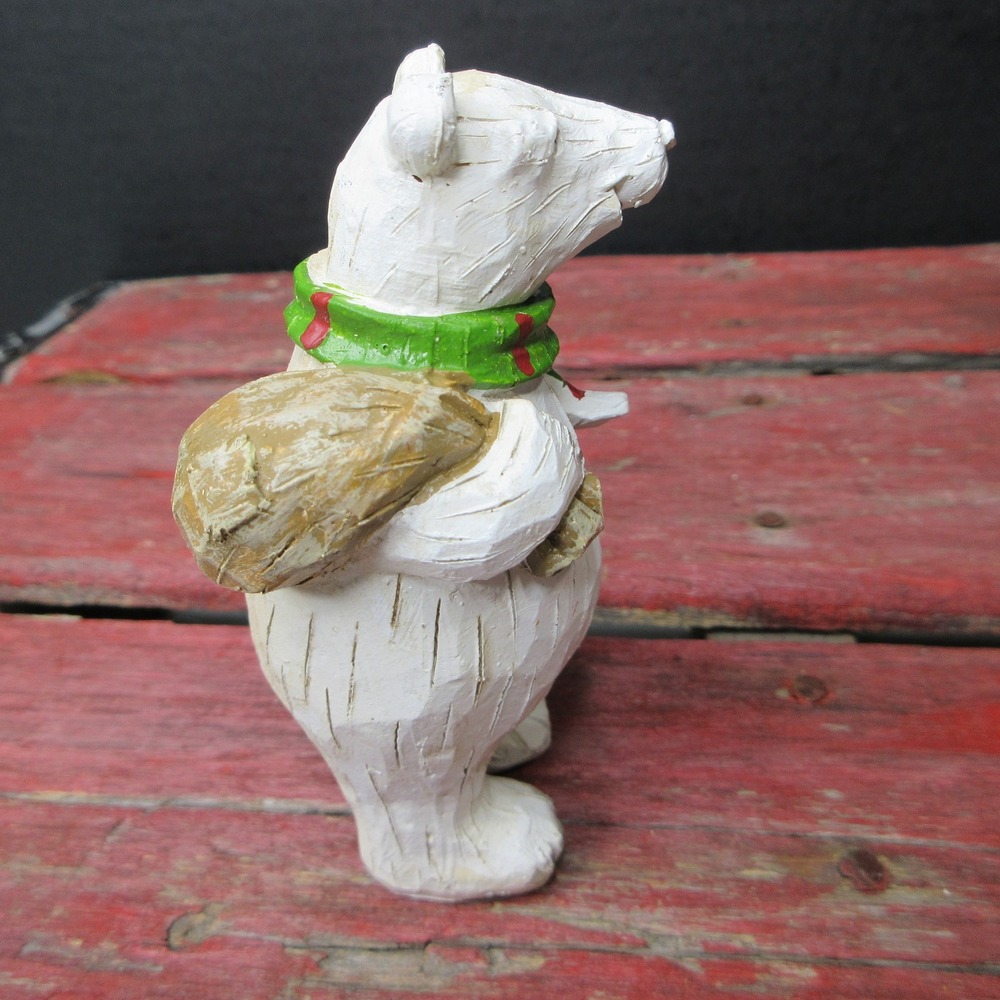 Christmas Polar Bear Figurine Statue with Scarf & Sack Winter Holiday Decor NEW - Picture 5 of 8
